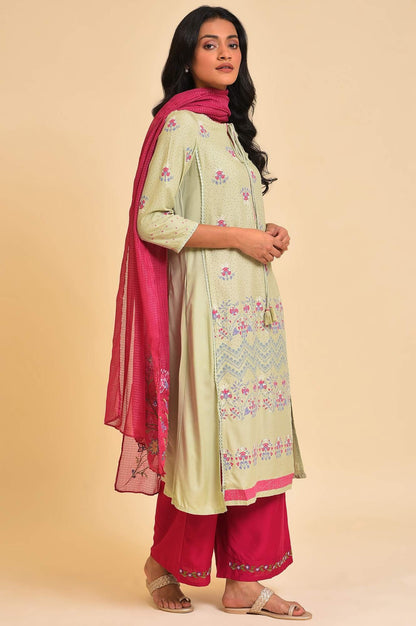 Green Embroidered kurta, Parallel Pants &amp; Dupatta Set - wforwoman