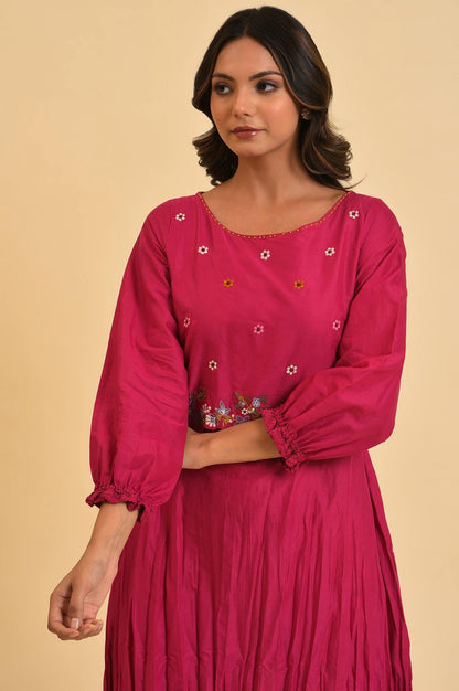 Berry Pink Embroidered kurta &amp; Tights Set - wforwoman