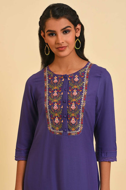 Purple Embroidered Straight kurta