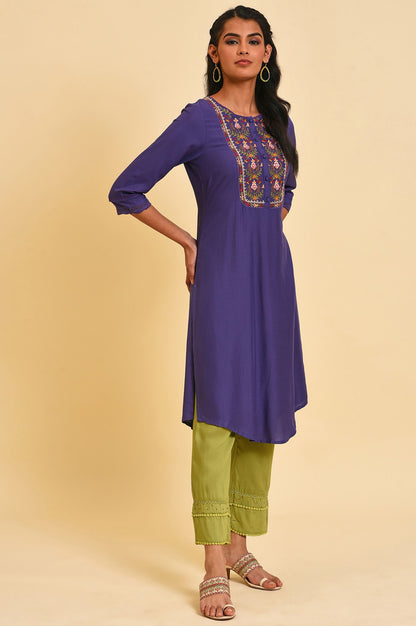 Purple Embroidered Straight kurta