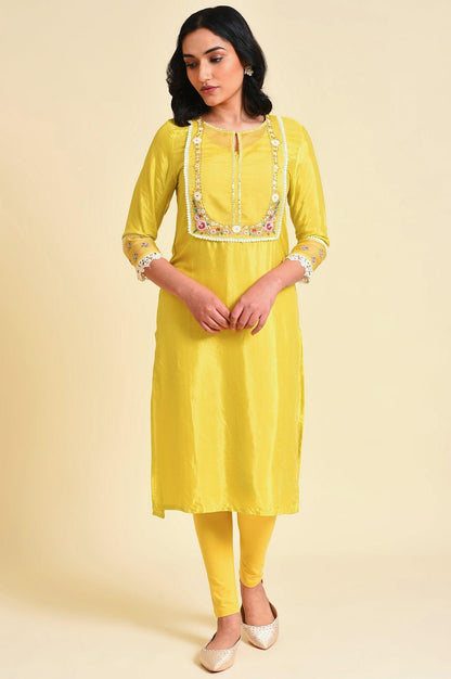 Yellow Embroidered Plus Size kurta Set - wforwoman