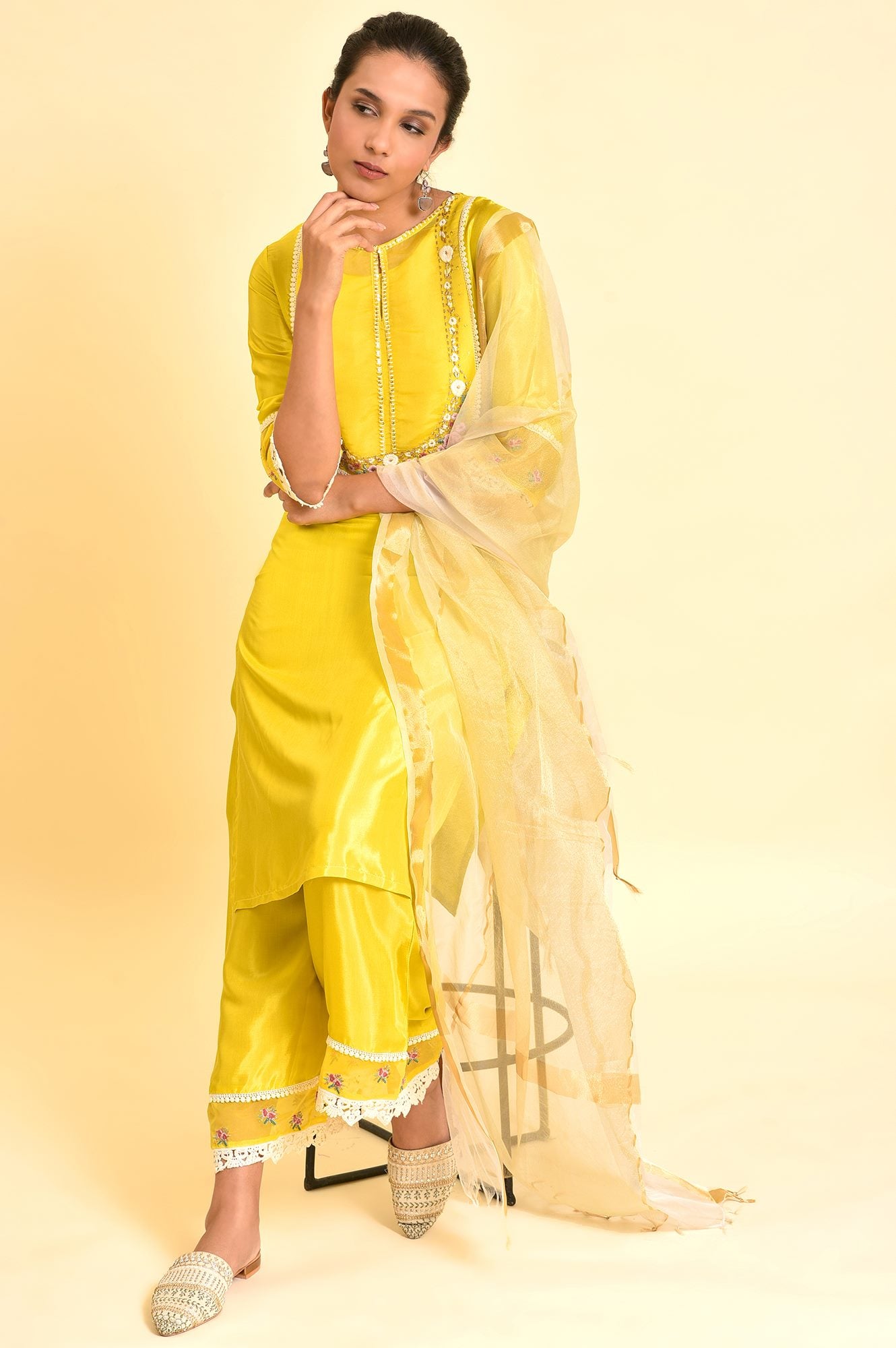 Yellow Embroidered kurta Set