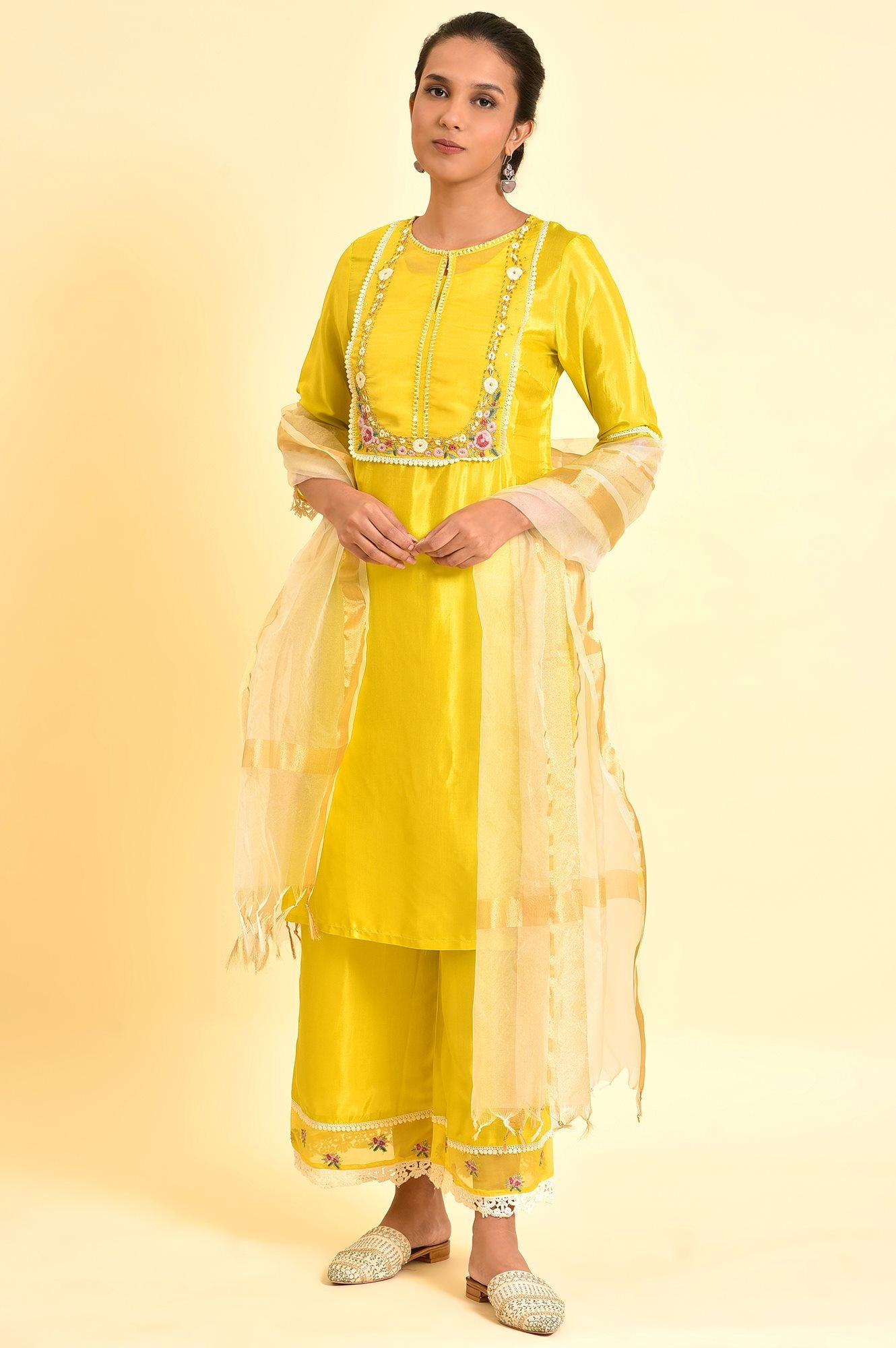 Yellow Embroidered kurta Set