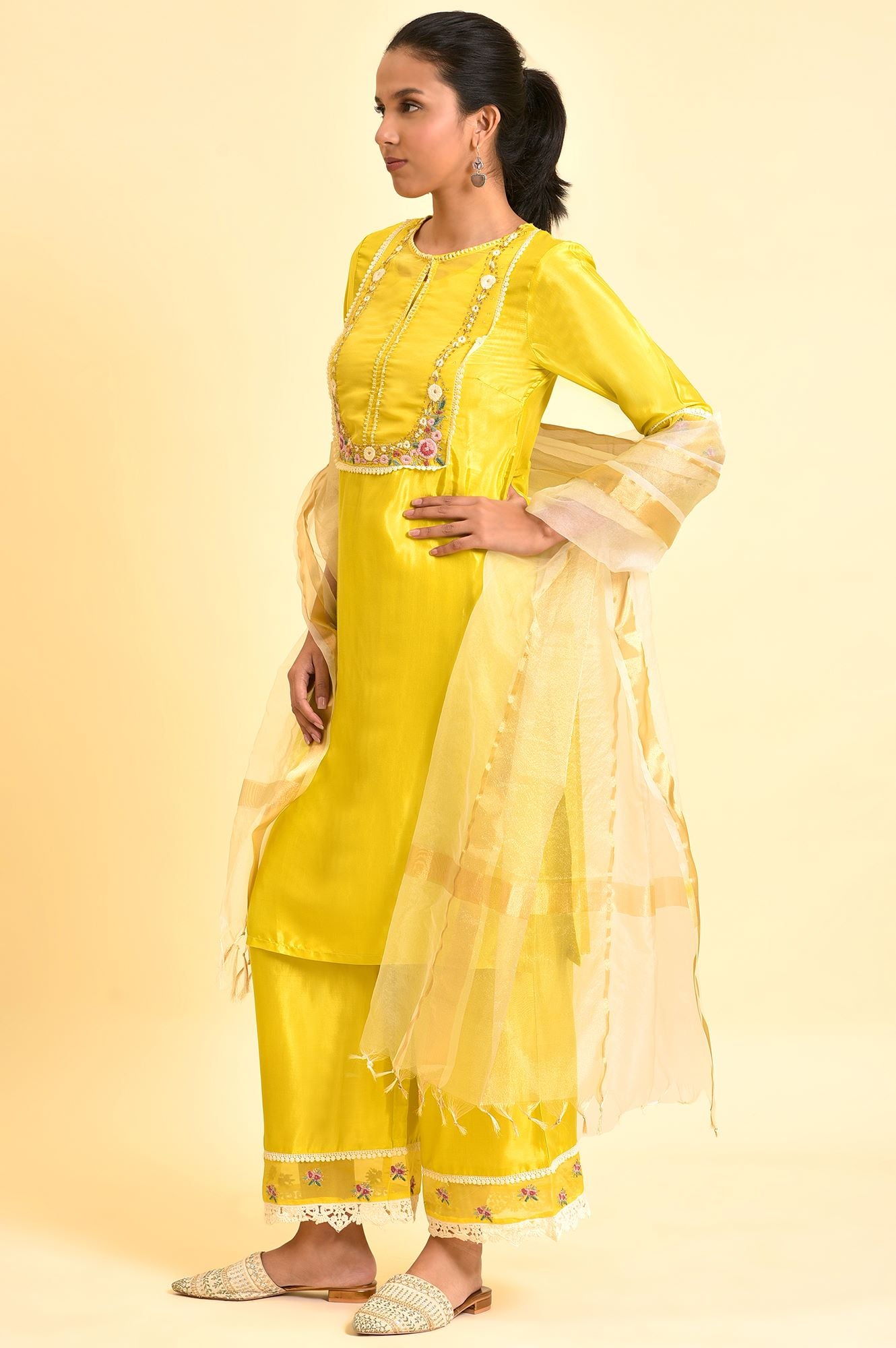 Yellow Embroidered kurta Set