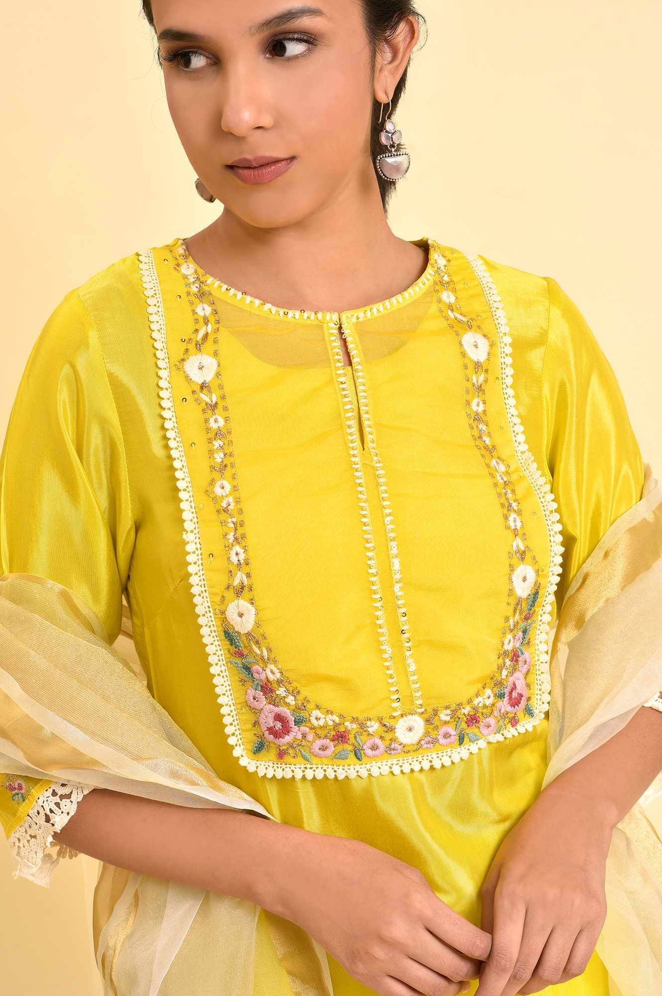 Yellow Embroidered kurta Set