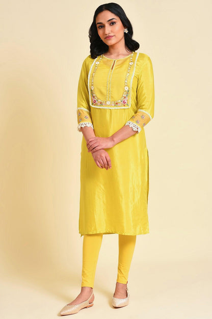 Yellow Embroidered Plus Size kurta Set - wforwoman