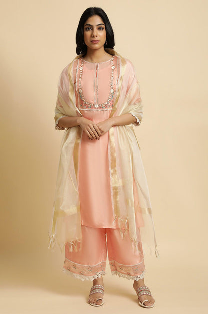 Pink Embroidered Plus Size kurta Set - wforwoman