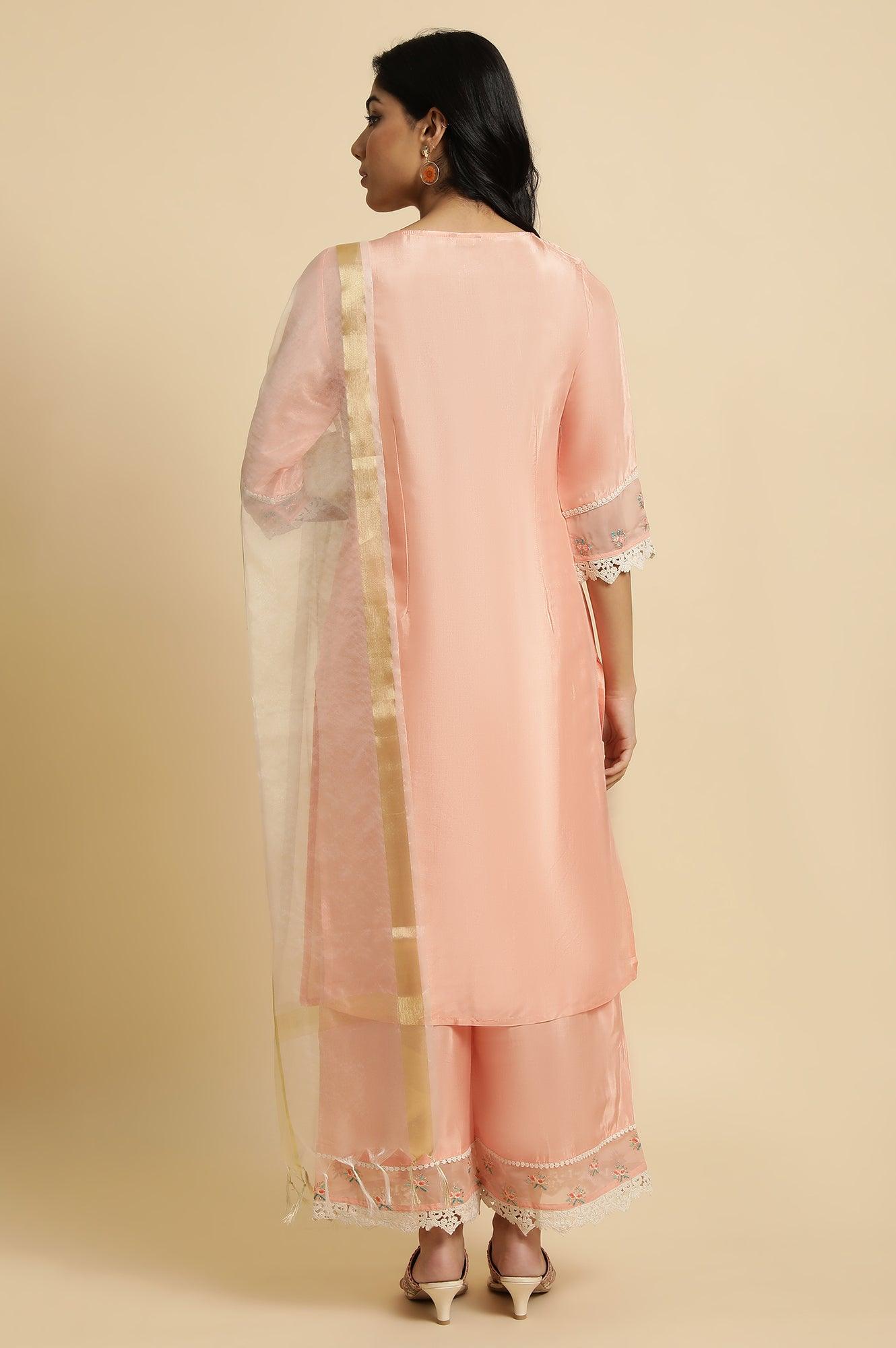 Pink Embroidered Plus Size kurta Set - wforwoman