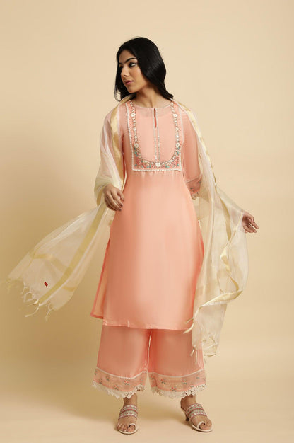 Pink Embroidered Plus Size kurta Set - wforwoman