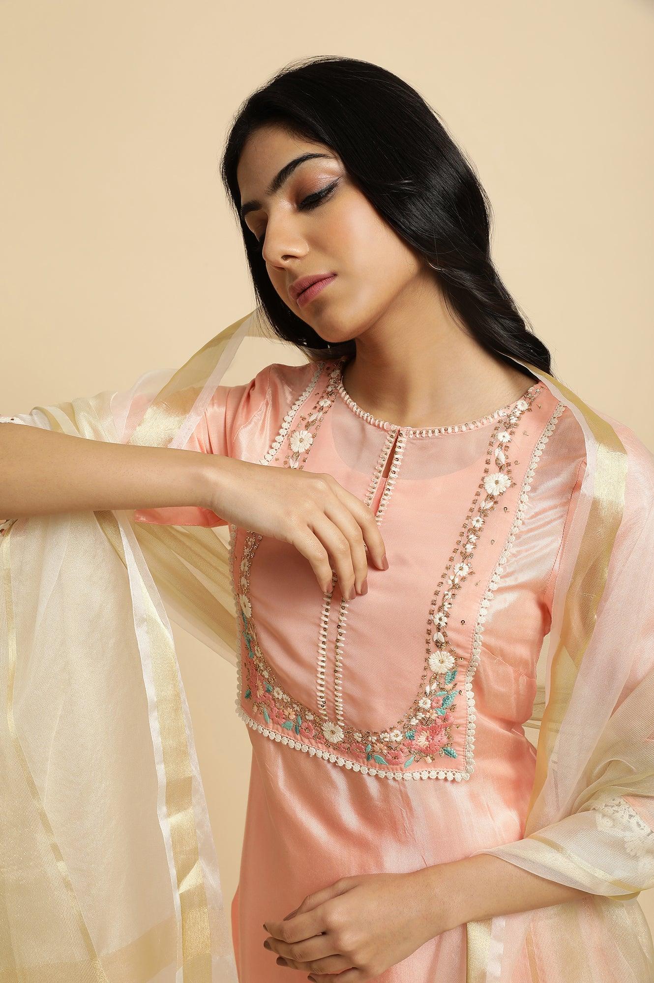 Pink Embroidered Plus Size kurta Set - wforwoman