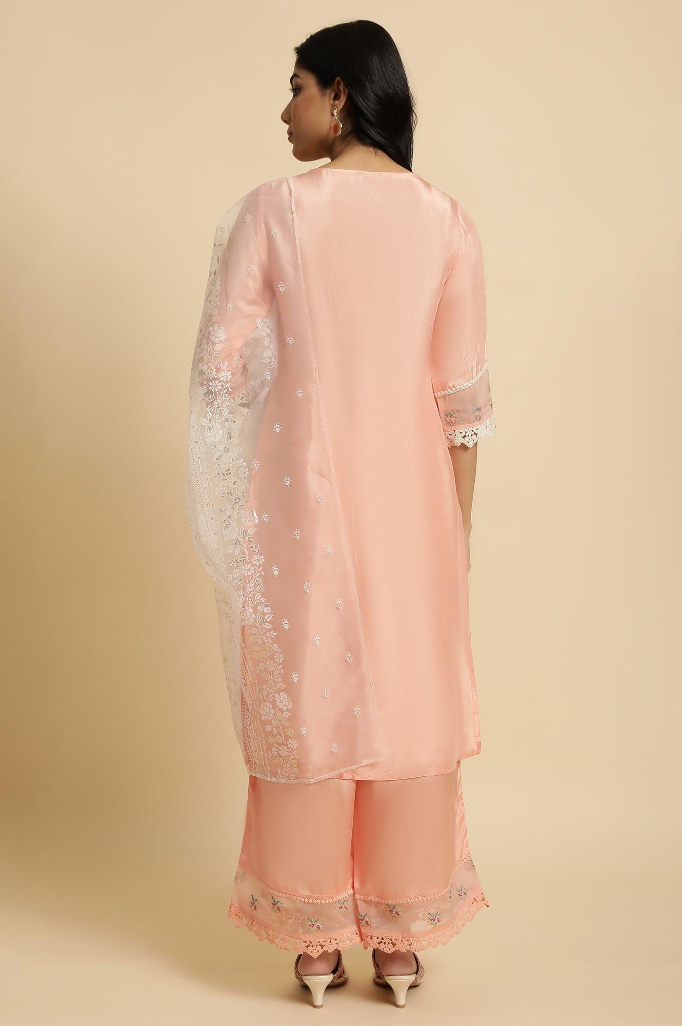 Pink Embroidered kurta Set - wforwoman