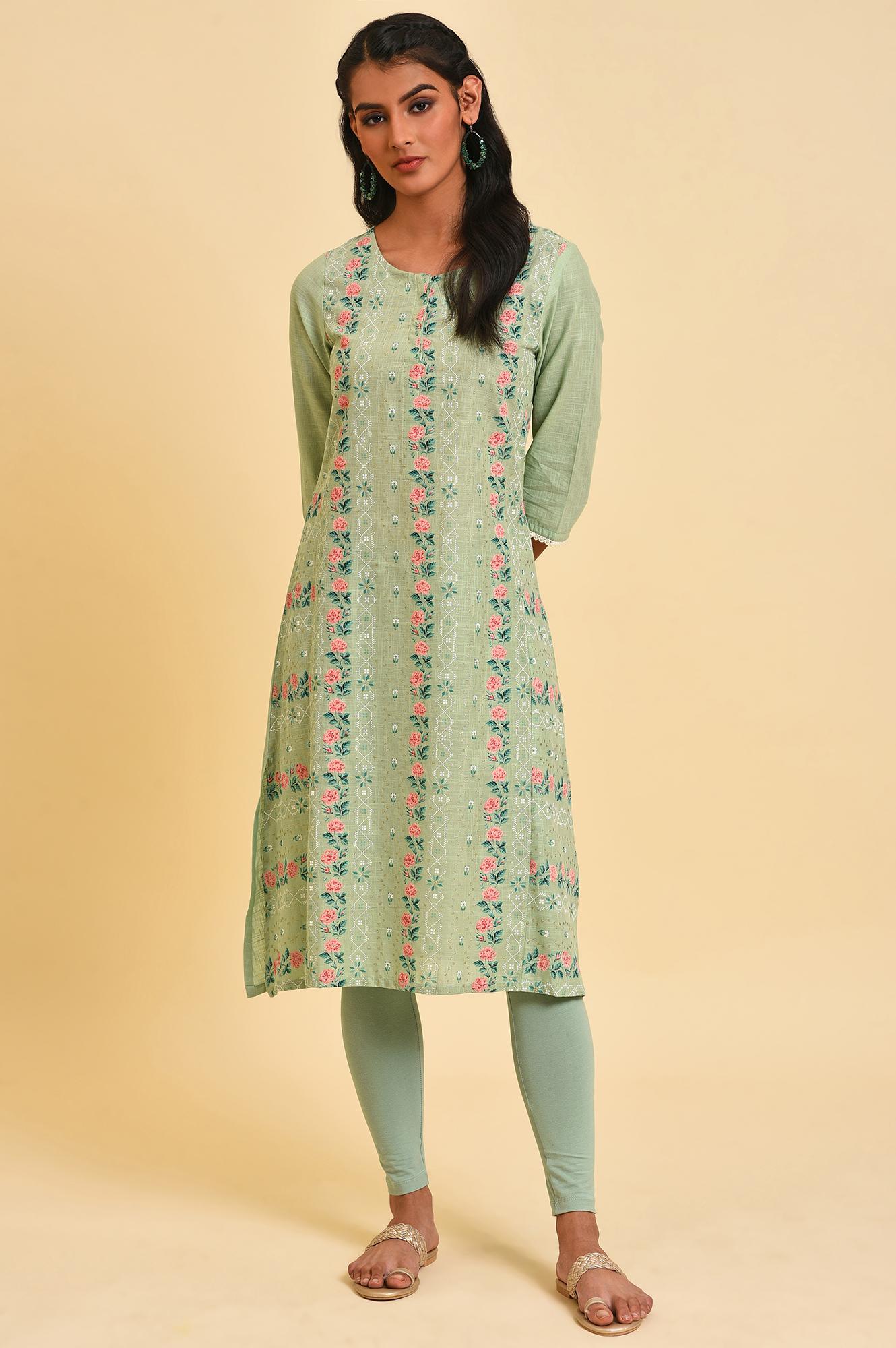 Cameo Green Floral Printed kurta Set - wforwoman