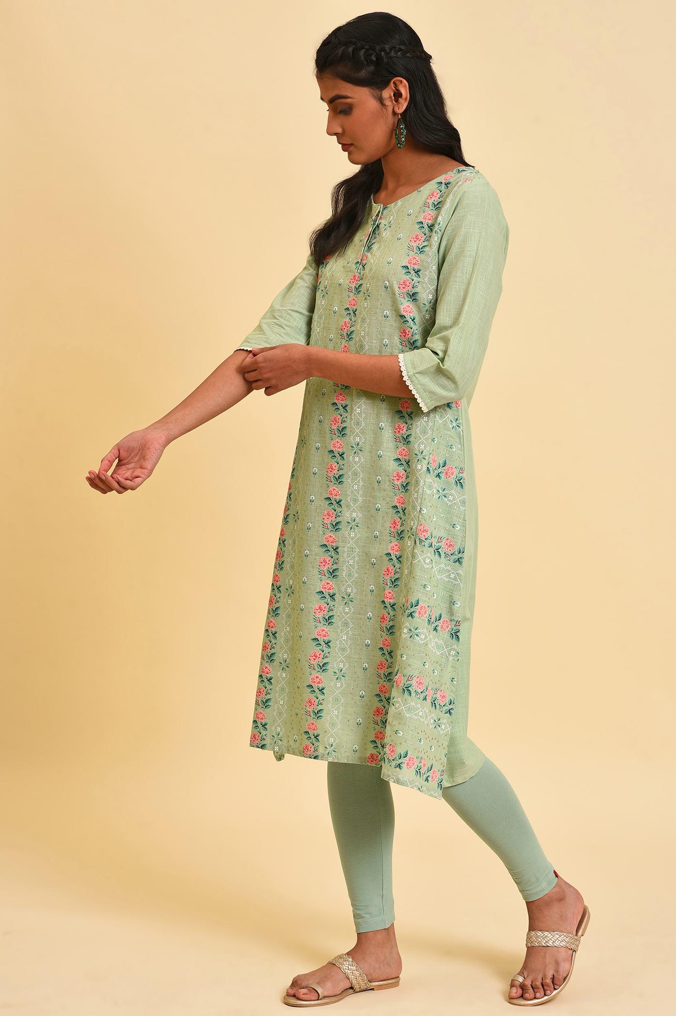 Cameo Green Floral Printed kurta Set - wforwoman