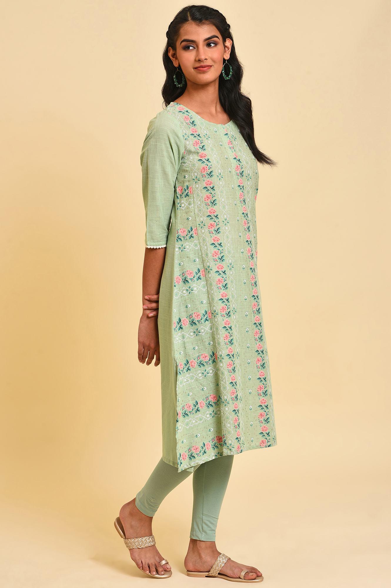 Cameo Green Floral Printed kurta Set - wforwoman