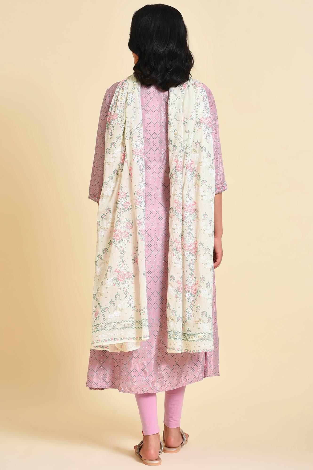 Light Purple A-Line Shantung kurta Set - wforwoman