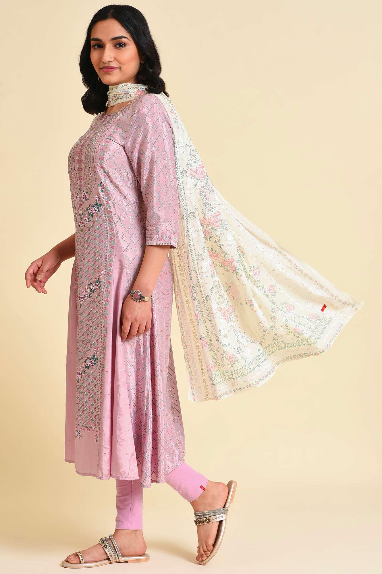 Light Purple A-Line Shantung kurta Set - wforwoman