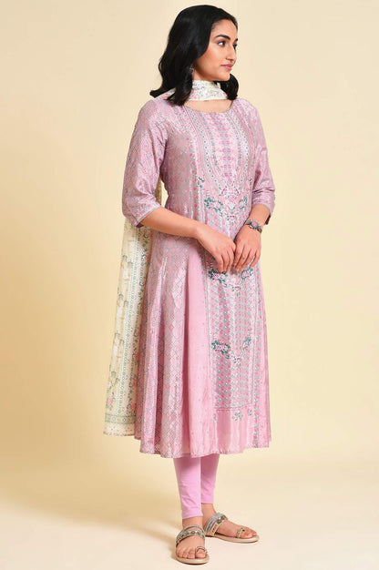 Light Purple A-Line Shantung kurta Set - wforwoman