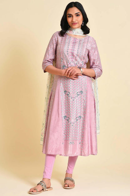 Light Purple A-Line Shantung kurta Set - wforwoman