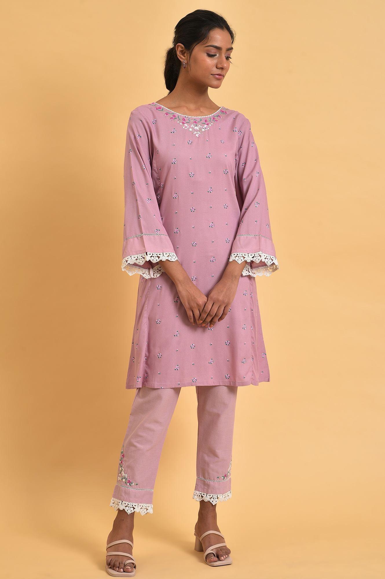 Light Purple Plus Size Short kurta Set - wforwoman