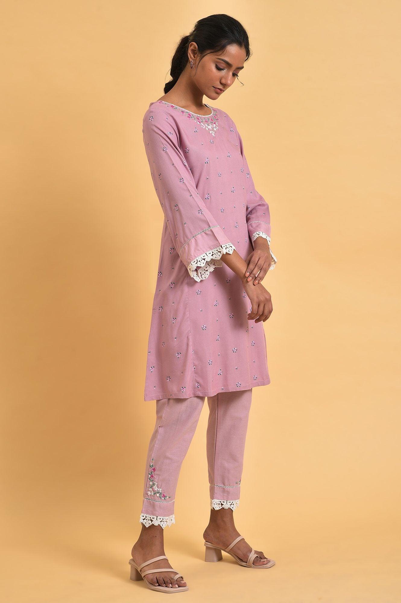 Light Purple Plus Size Short kurta Set - wforwoman