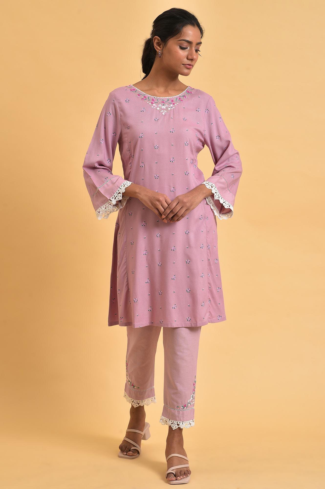 Light Purple Plus Size Short kurta Set - wforwoman