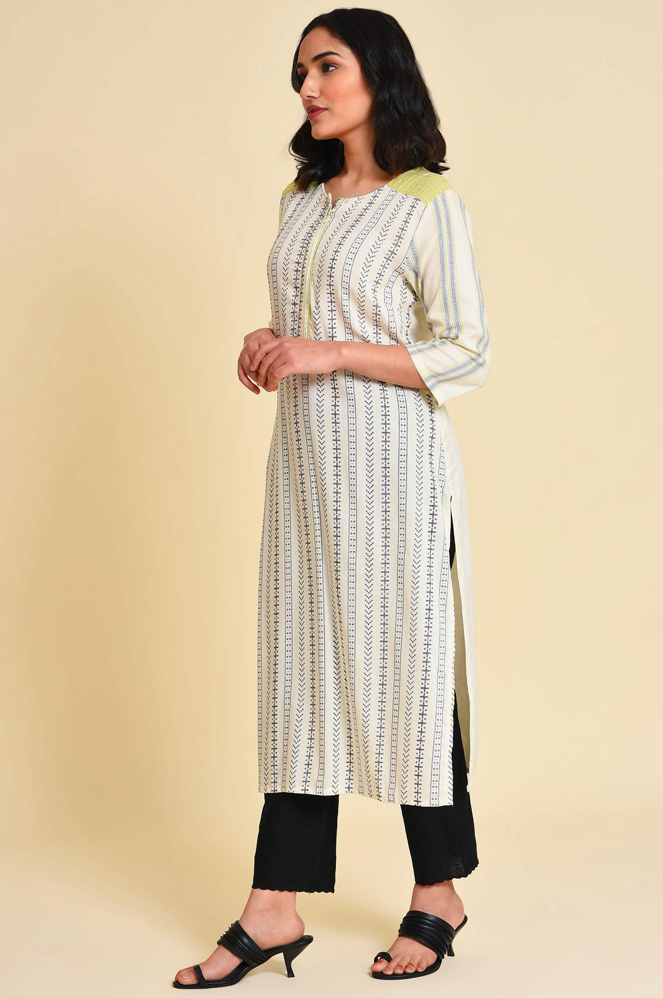 Ecru Graphic Printed kurta