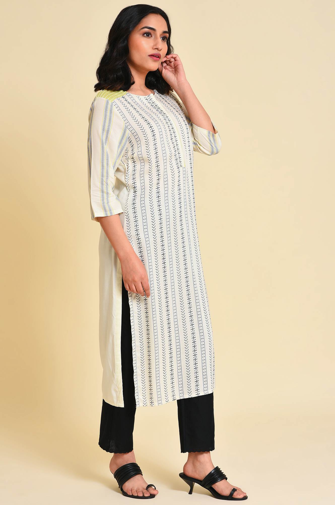 Ecru Graphic Printed kurta