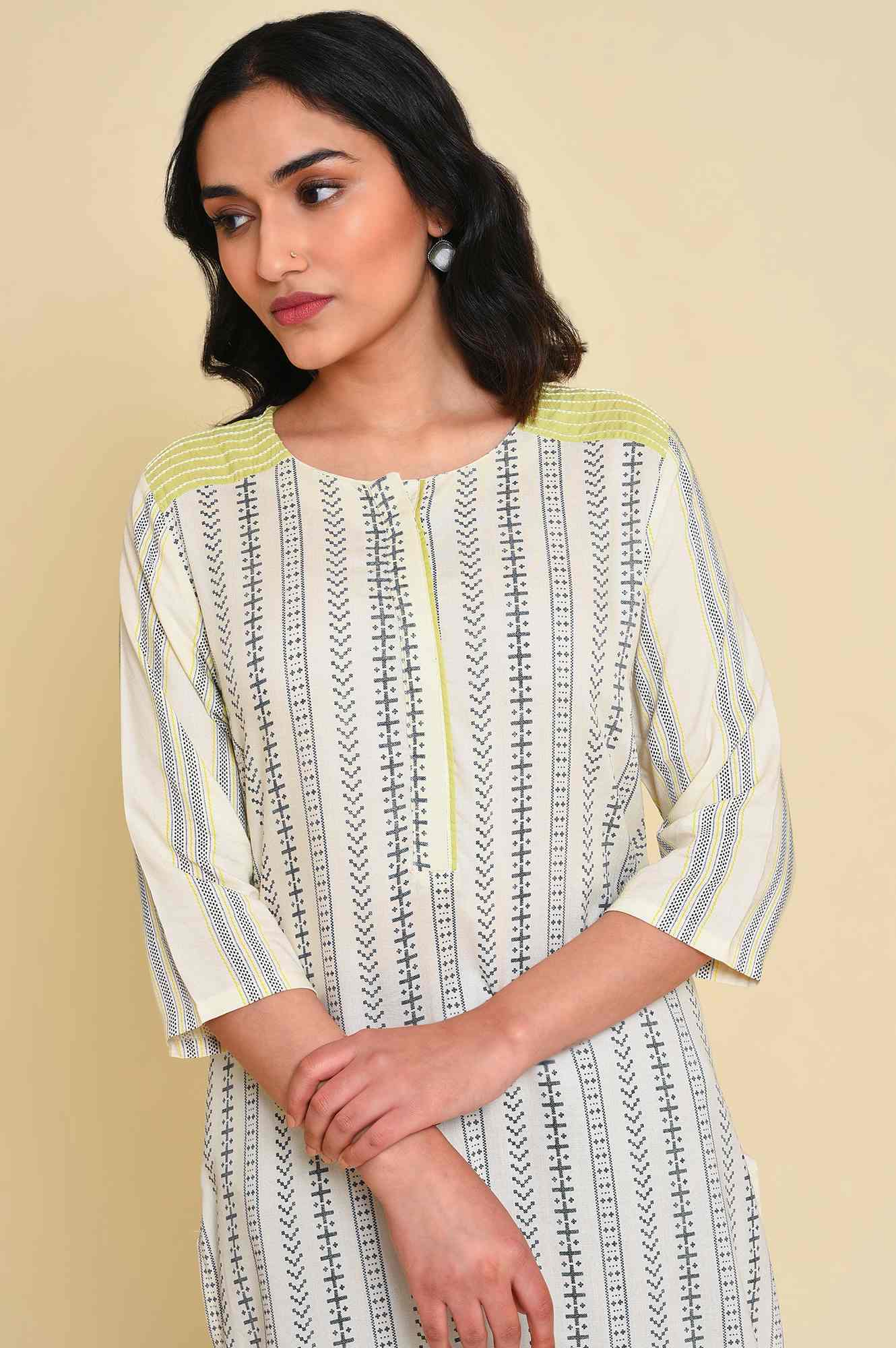 Ecru Graphic Printed kurta