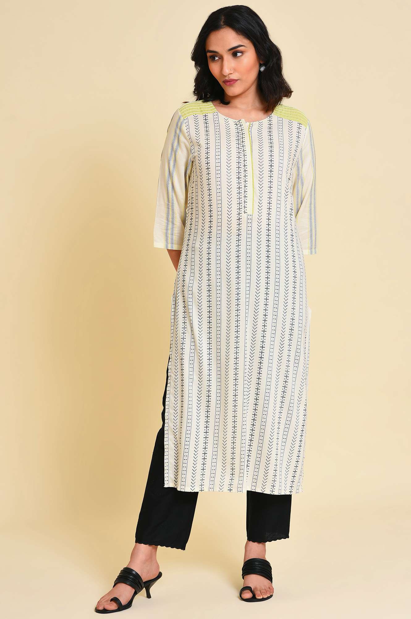 Ecru Graphic Printed kurta