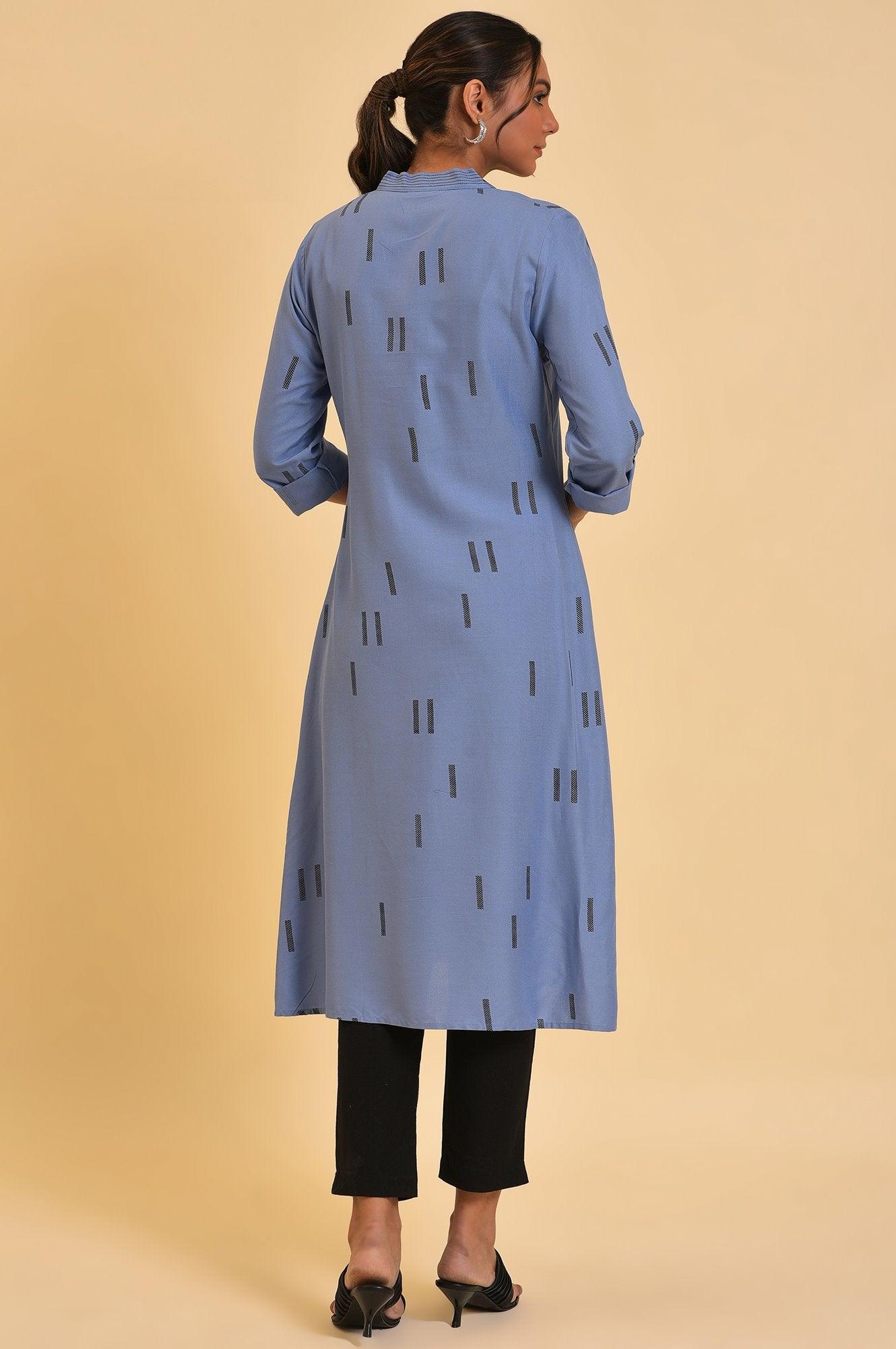 Blue Geometric Print kurta &amp; Pants Set - wforwoman