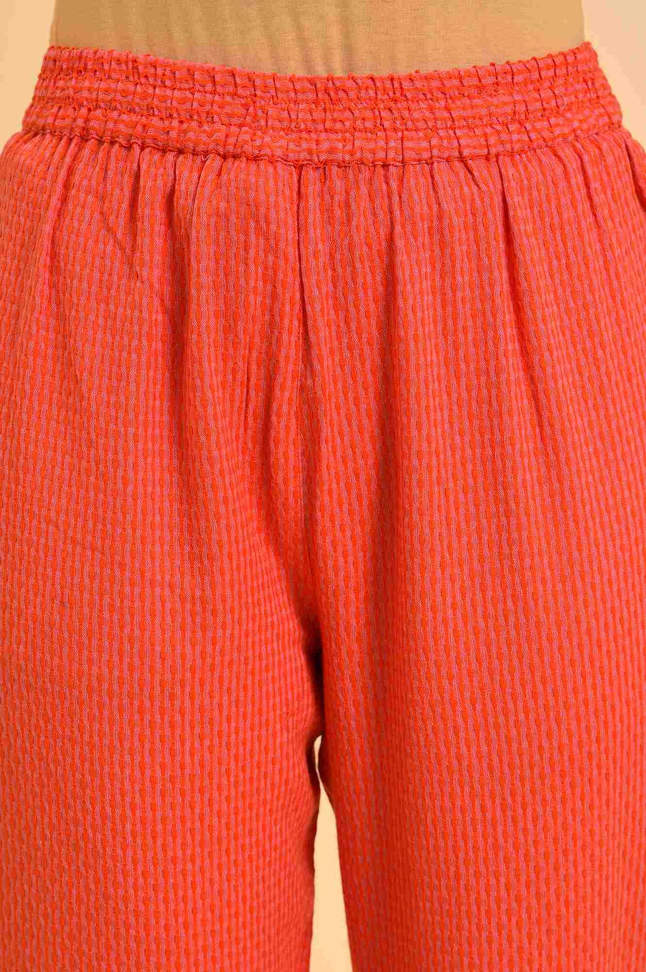 Red Dual Tone Cotton kurta &amp; Slim Pants Co-Ord Set - wforwoman
