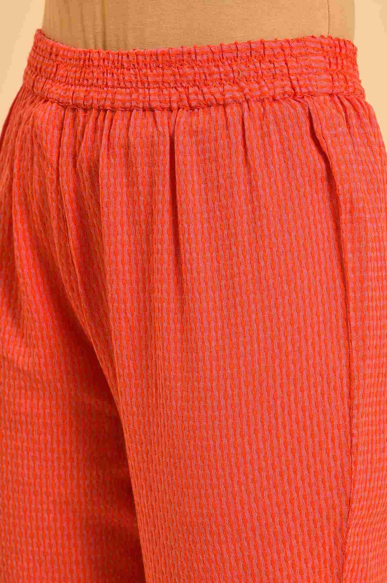 Red Dual Tone Cotton kurta &amp; Slim Pants Co-Ord Set - wforwoman