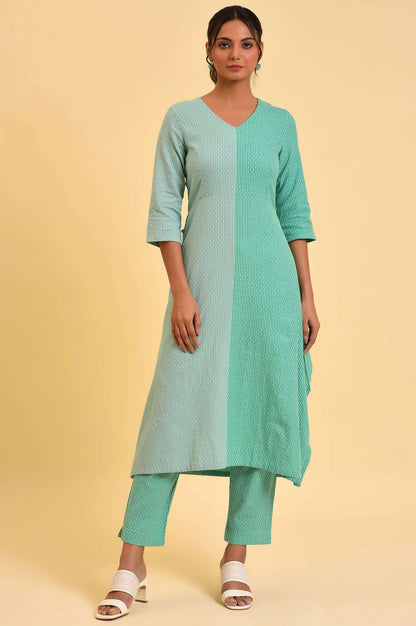 Light Green Tone Cotton kurta &amp; Slim Pants Co-Ord Set