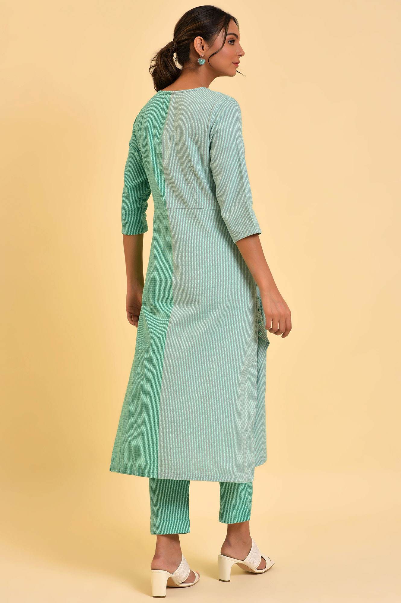 Light Green Tone Cotton kurta &amp; Slim Pants Co-Ord Set