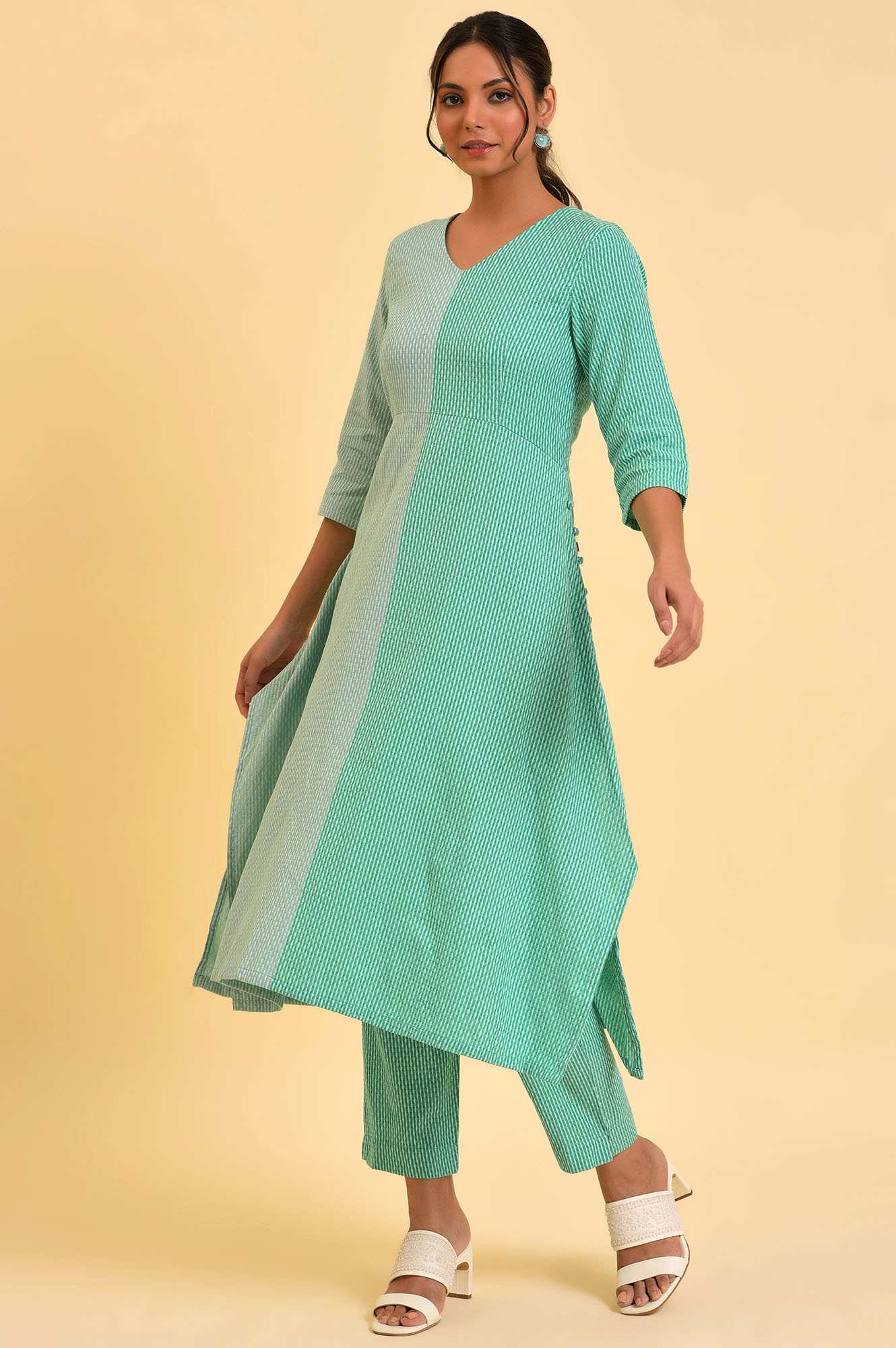 Light Green Tone Cotton kurta &amp; Slim Pants Co-Ord Set