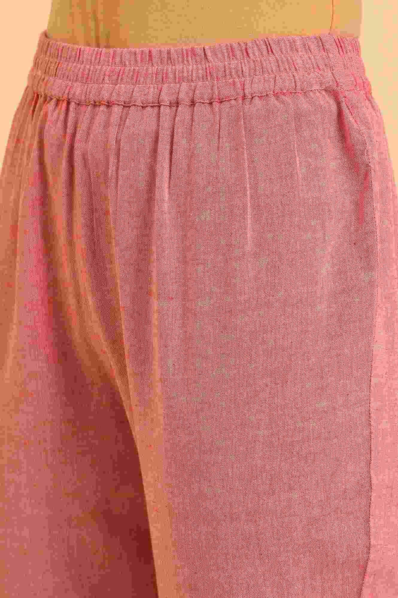 Red Cotton Pleated Sleeveless kurta &amp; Pants Co-Ord Set - wforwoman