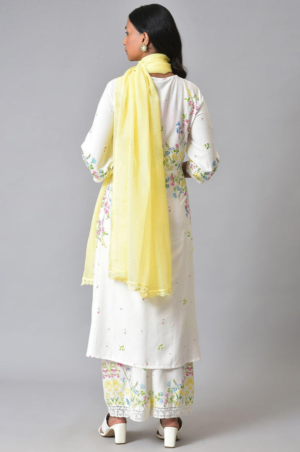 White Floral Print kurta Set