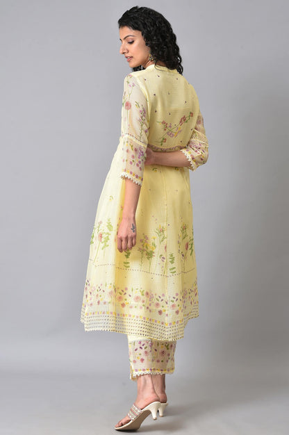 Yellow Floral Printed Plus Size kurta Set - wforwoman