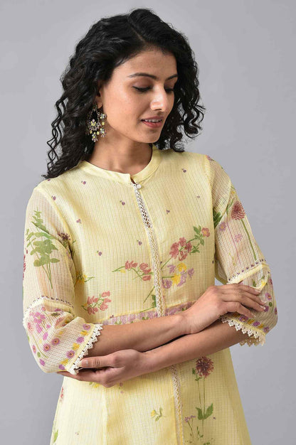 Yellow Floral Printed Plus Size kurta Set - wforwoman