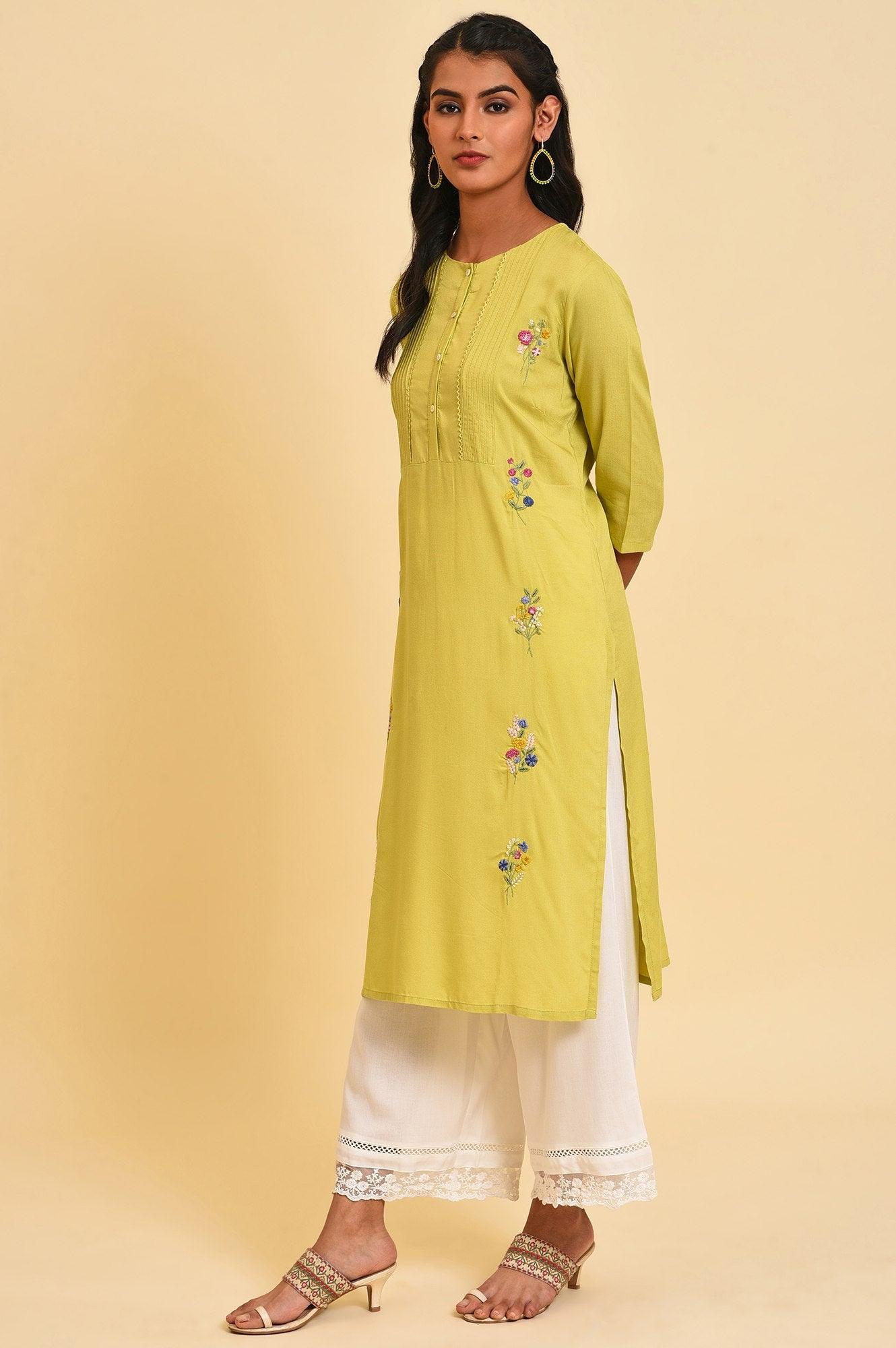 Green Embroidered Summer kurta Set - wforwoman