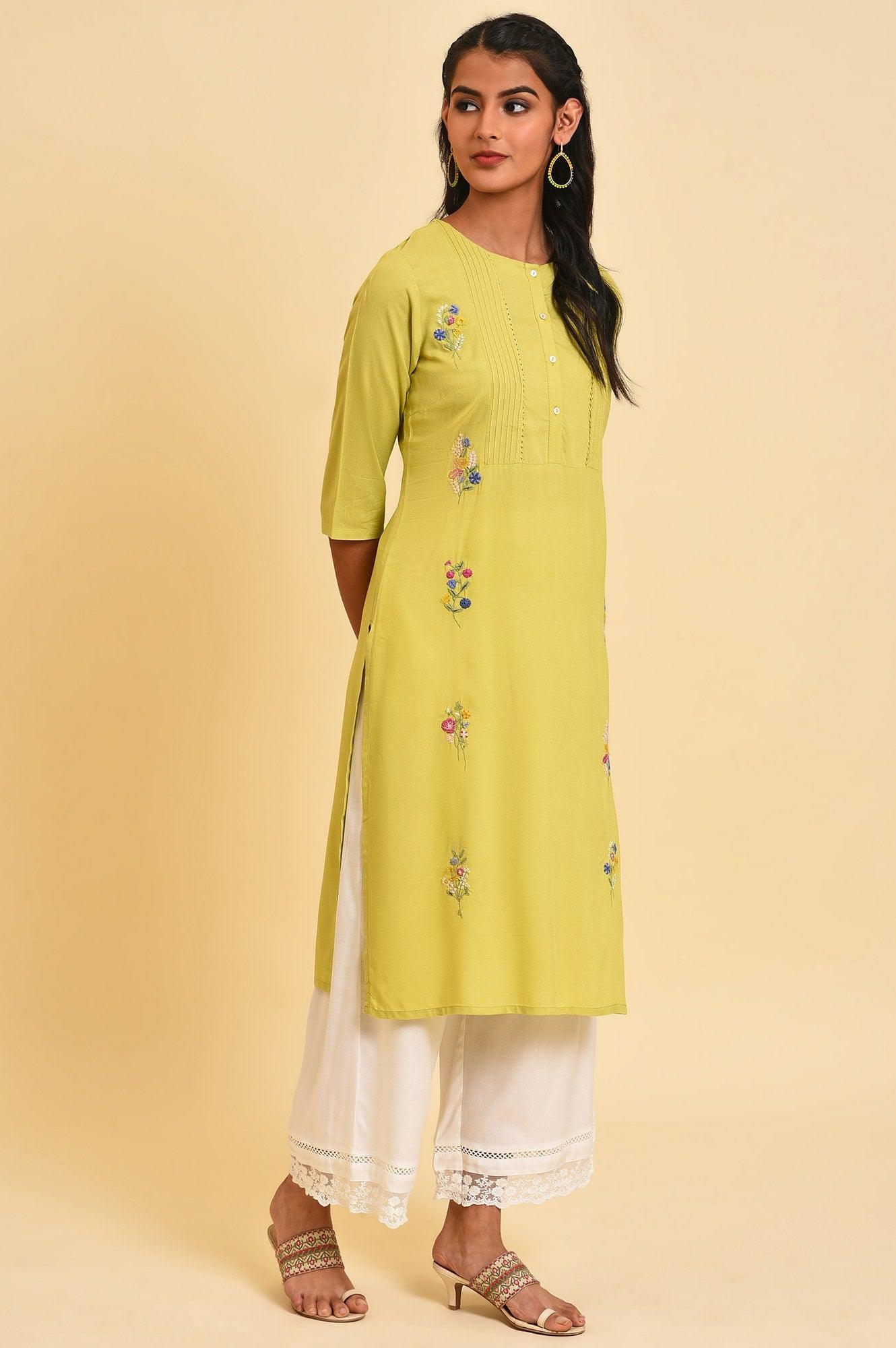 Green Embroidered Summer kurta Set - wforwoman