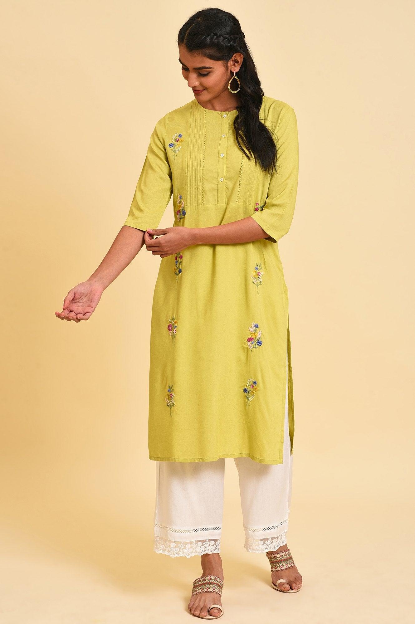 Green Embroidered Summer kurta Set - wforwoman