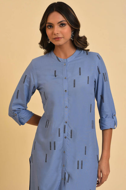 Blue Geometric Print Shirt kurta &amp; Pants Set - wforwoman