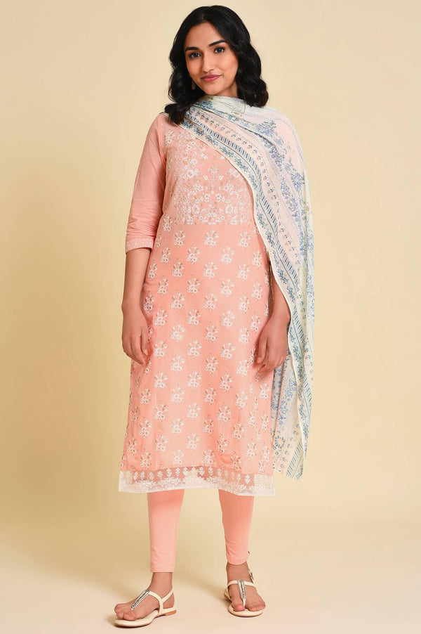 Peach Glitter Printed kurta Set