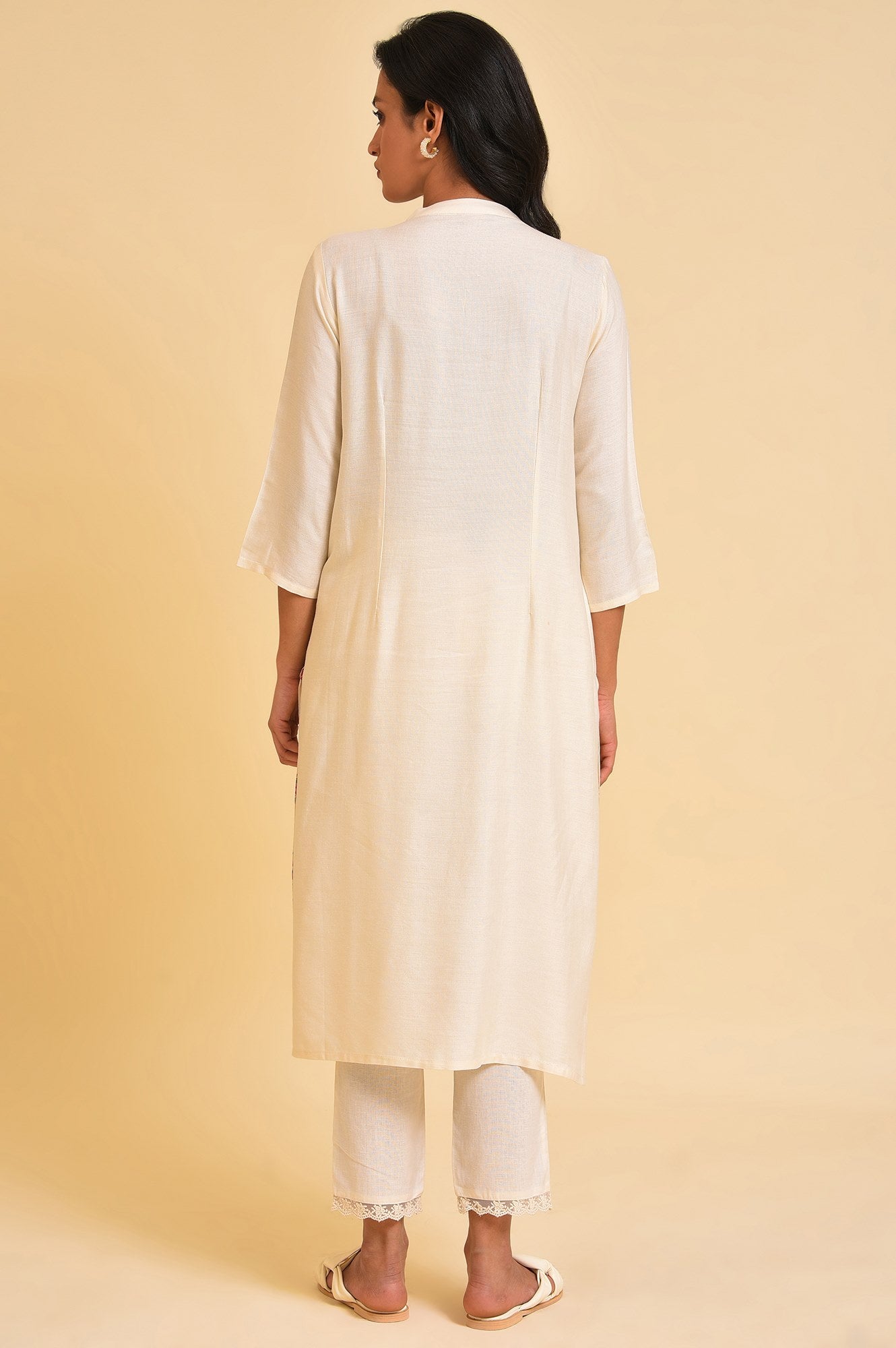 Ecru Embroidered kurta &amp; Pants Set