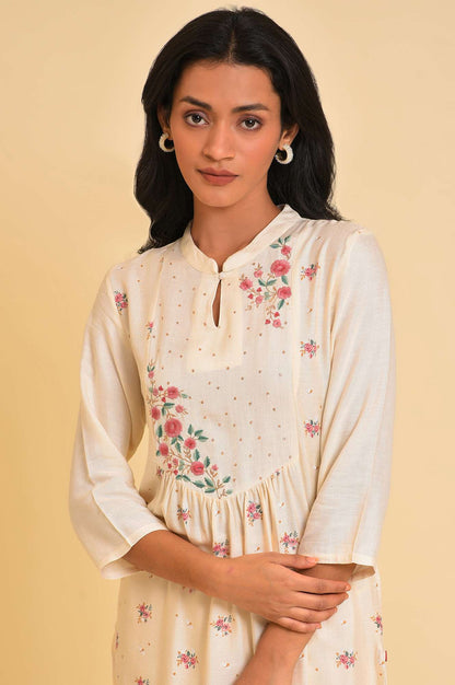 Ecru Embroidered kurta &amp; Pants Set