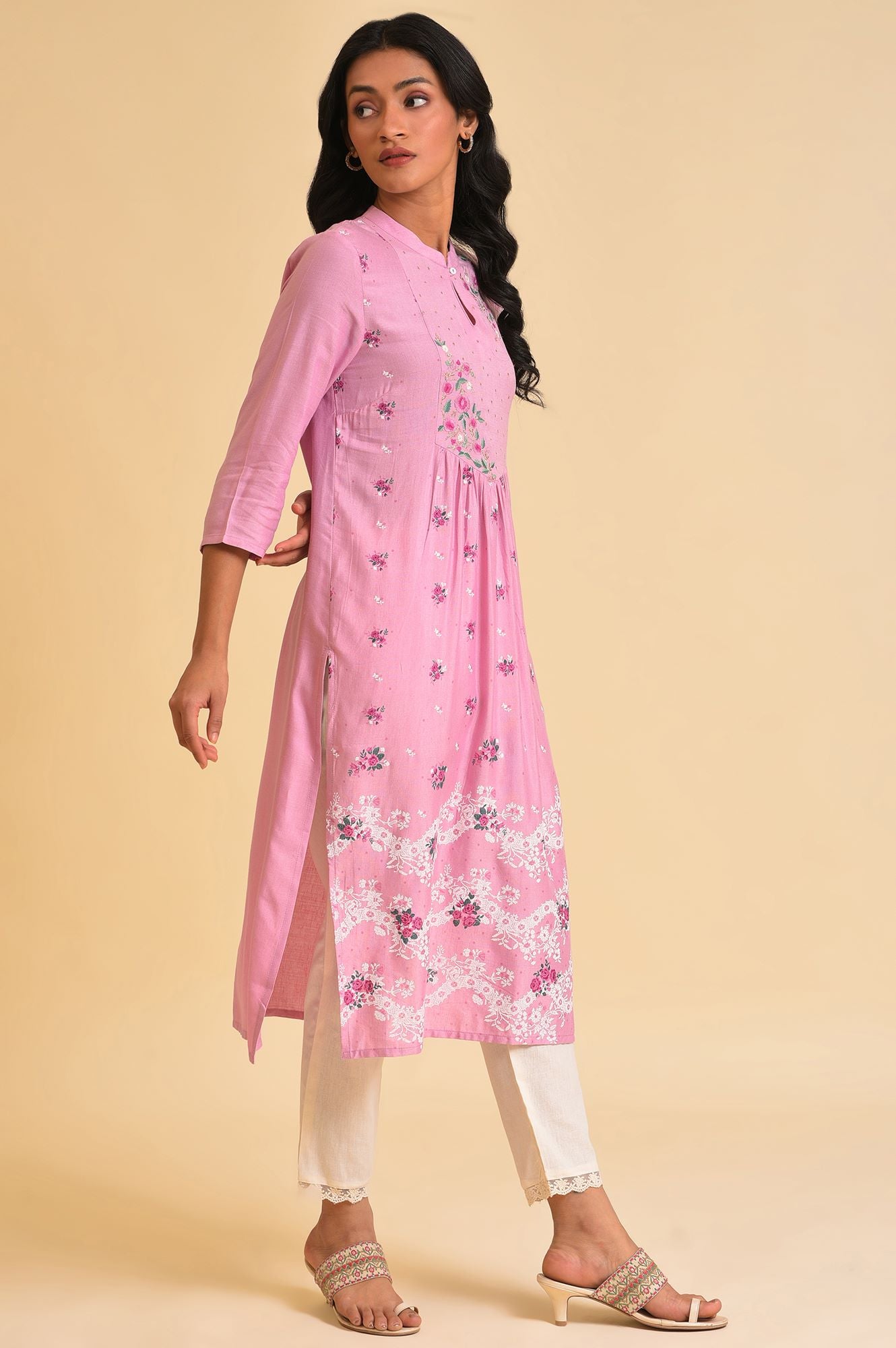 Ecru Embroidered kurta &amp; Pants Set