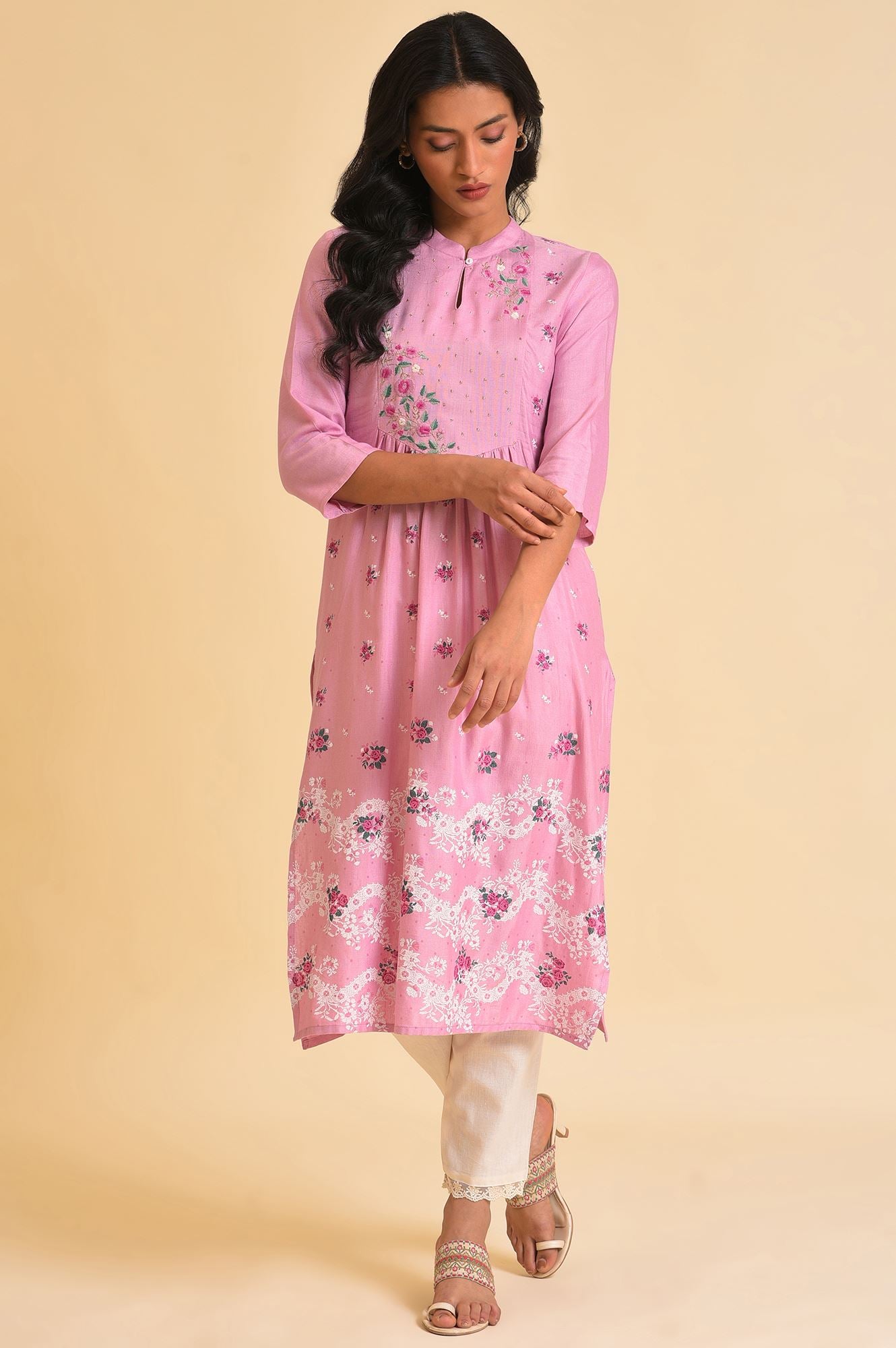 Ecru Embroidered kurta &amp; Pants Set