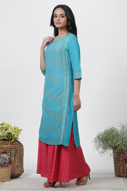 Blue Dobby Kurta, Sharara And Dupatta Set