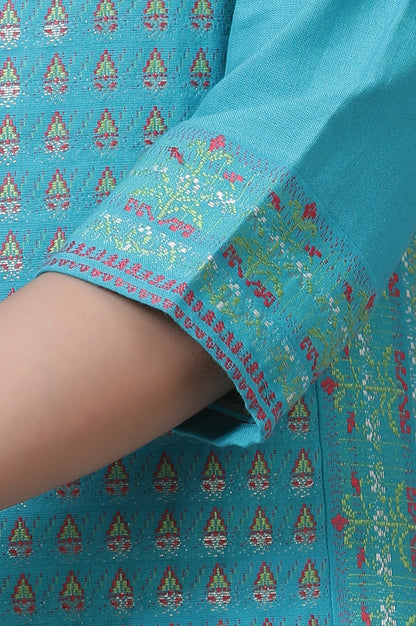 Blue Dobby Kurta, Sharara And Dupatta Set